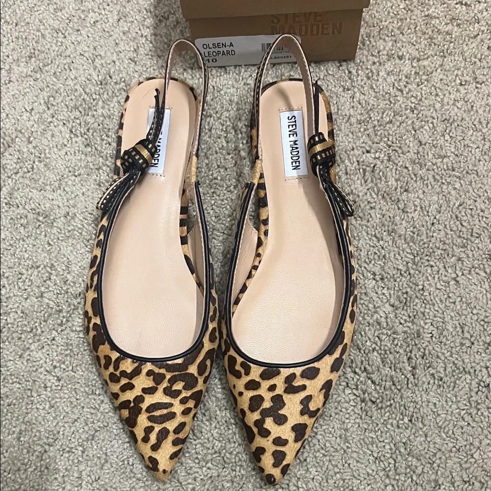 Steve Madden Leopard Print Pointed Toe Slingback Heels - Picture 6 of 8
